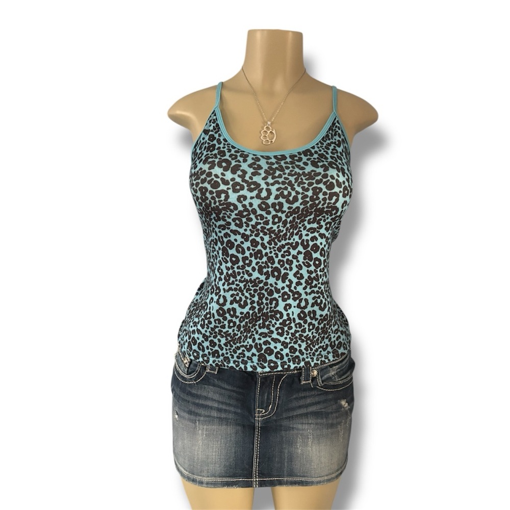 Leopard Print Blue Tank Top
